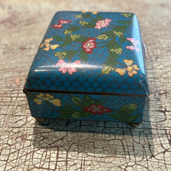 Antique Turquoise Chinese Cloisonné and brass Box, Circa 1900 Cigarette Trinket - Picture 5 of 9